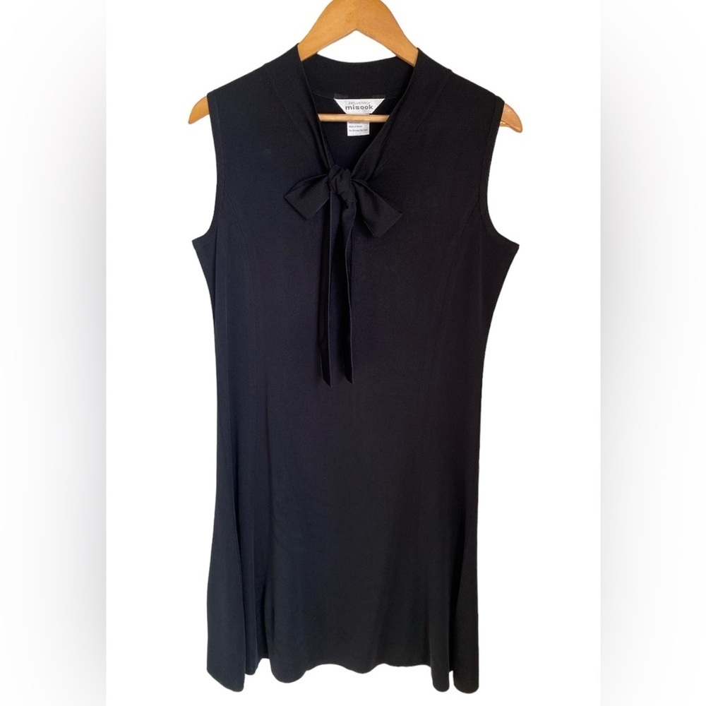 Misook Black Sleeveless Midi Dress with Neck Tie